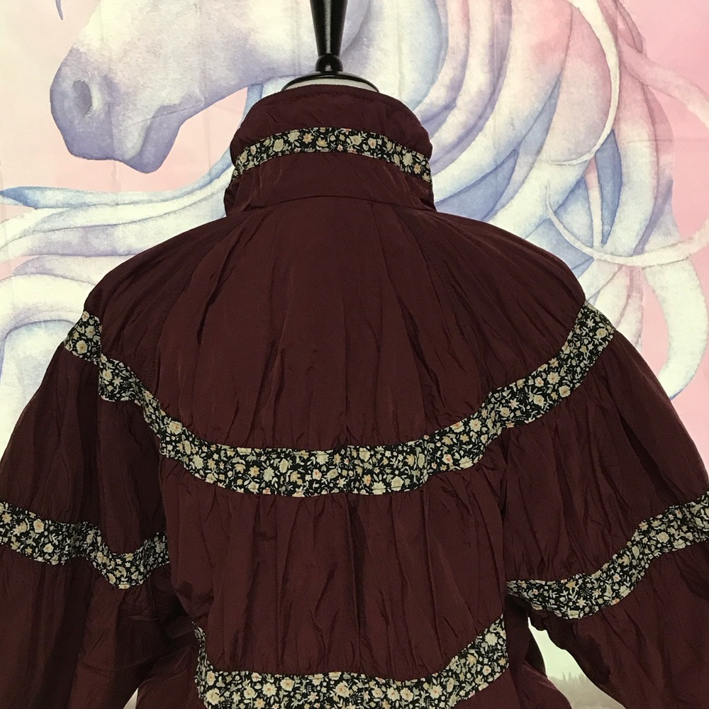 We The Free Maroon Bomber Jacket with Floral Stripes - Picture 3 of 7